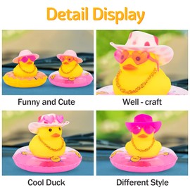 wonuu Car Rubber Duck Car Duck Decoration Dashboard Car Ornament for Car Dashboard Decoration Accessories with Mini Flower Hat Swim Ring Necklace and Sunglasses, I_red Heart Glasses&Pink Hat