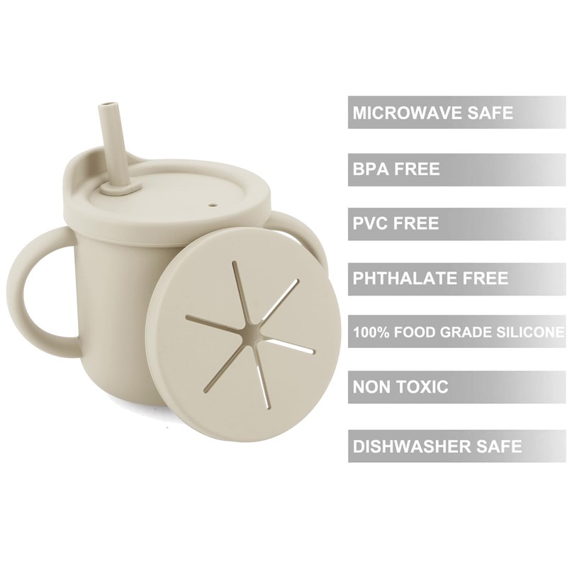 PandaEar 2 Pack Silicone Baby Straw & Snack Cup with