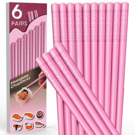 6 Pairs Reusable Fiberglass Chopsticks Set, Dishwasher Safe, 9.57 Inches, Premium Non-Slip Design with Case – Perfect for Japanese, Korean, and Chinese Cuisine, Great Gift for Parties(Pink)) Cutlery Tableware - Color: Ornament
