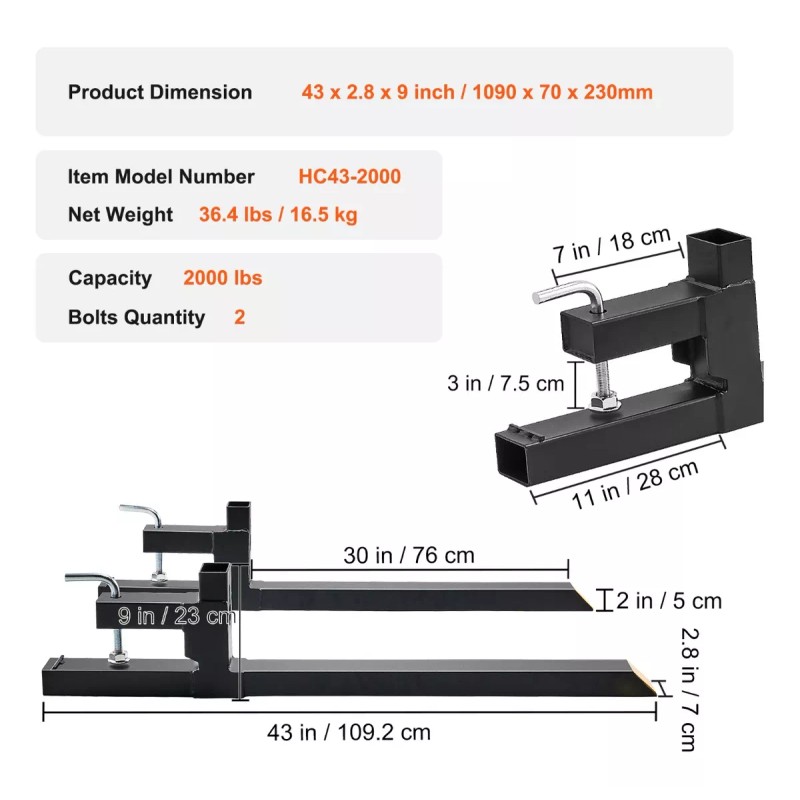 Vevor Horquillas Para Paletas Tractores De 43puLG 2000libras