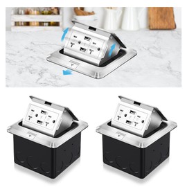 Vagueior Pop-Up Floor Box Kit, Waterproof Electrical Outlet Cover Box, Hidden 4.8A USB & 20A Tamper-Resistant Receptacle Outlet with Slow Elastic Damping, UL Certified, Silver(2 Pack)