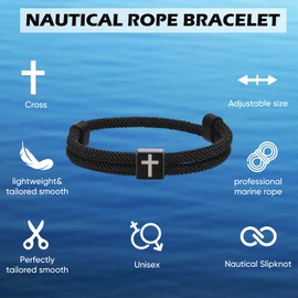 TempBeau Cross Bracelet for Men Women - Braided Rope Strand Bracelet Birthday Gift Ideas First Communion Confirmation Baptism Christian Easter Gifts for Teen,6