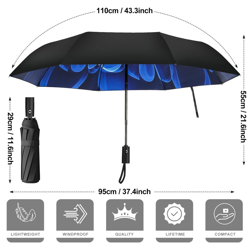 ZUOYOUZ Compact Travel Umbrella,Automatic,Strong,Windproof,Folding,Lightweight,Printed Pattern Backpack Folding Travel Umbrella for