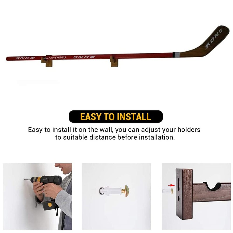 2Pieces Hockey Stick Display Wall Mount，Hockey Stick Hanger Holder，Hockey Stick