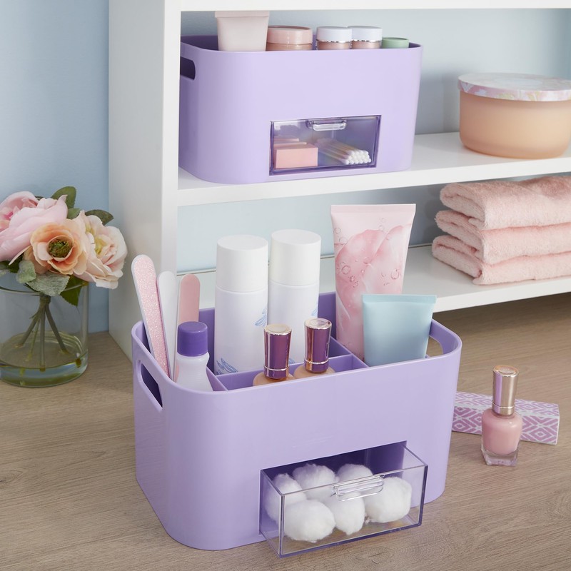 STORi Bliss Lilac Purple Makeup Organizer for Countertop, Divided Bathroom