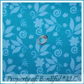 FreeSpirit BonEful FABRIC FQ Cotton Quilt Teal Aqua Blue Flower Calico Swirl Bohemian SALE