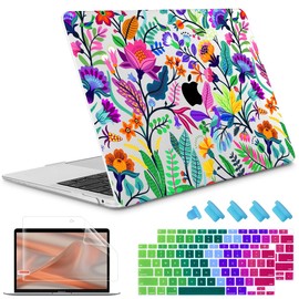 May Chen Compatible with New MacBook Air 13 inch Case 2021, 2020 2019 2018 Release Model: M1 A2337 A2179 A1932, Floral Leaves Garden Rainbow Hard Shell Case for New Mac Air 13 & Retina Dispaly