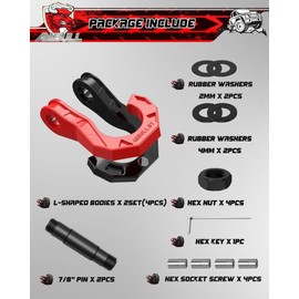 AMBULL D Ring Shackles 3/4" Split Shackles, 44,000lbs Break Strength Towing Winch Shackles, Heavy Duty Shackles with 7/8" Screw Pin for Tow Strap Winch Off Road Vehicle Recovery, (2pack) BlackRed