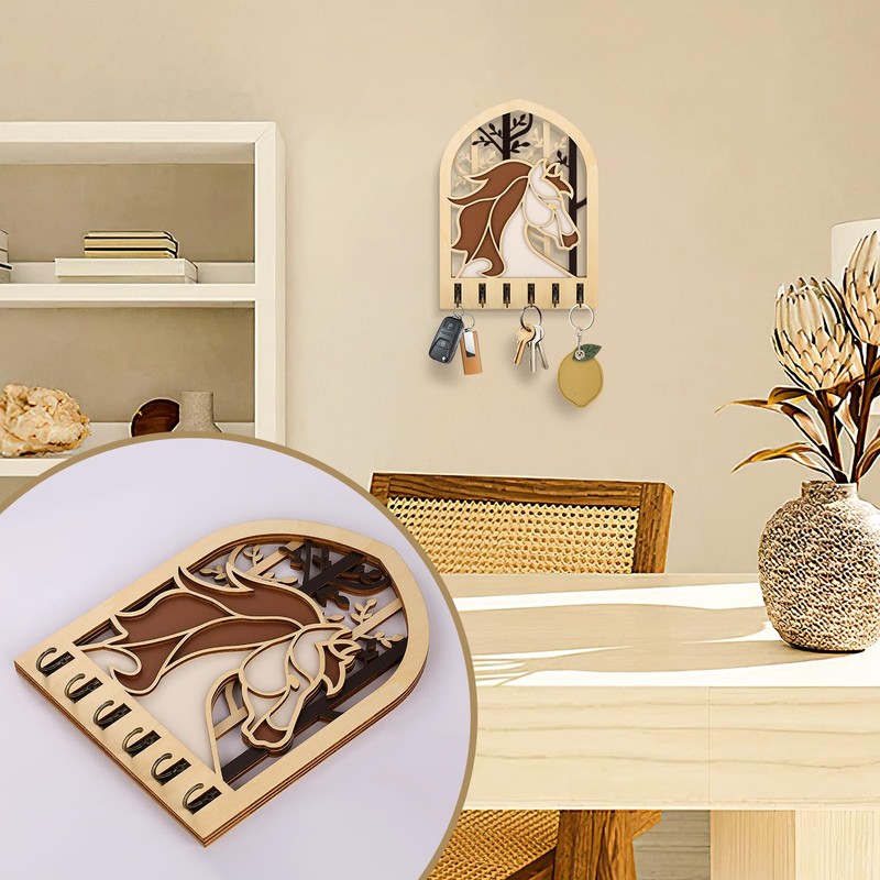 DRMFLE DIY Wooden Key Holder, Key Hooks with 6 Hooks