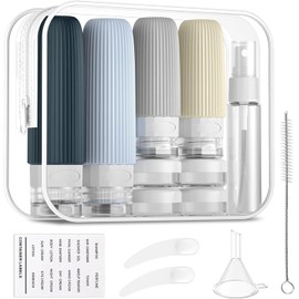 Janety Kit De Botellas De Viaje Con Envases Rellenables, Set Portátil Antifugas Para Champú, Loción Y Artículos De Tocador Con Bolsa Transparente (Gris)