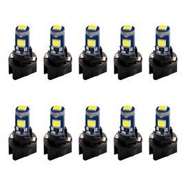 Alopee 10 Pack T5 Led Bulbs with Twist Lock Socket for PC74 PC37 PC118 882 Led Dash Lights 12V Replacements for Instrument Gauge Cluster Light Bulbs, White Color