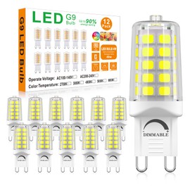 BAOMING G9 LED Bulb Dimmable 4W (40W Equivalent) - 6000K Cool White, Super Bright 450LM, No Flicker, Ceramic Base - for Basement, Corridor, Utility Room, High-Visibility Areas - 12 Pack