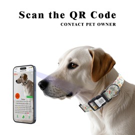 AmxminaID Dog Collars for Small Dogs,Dog Collar with QR Code Name Tag,Soft Polyester Material, Adjustable Pet ID Tag Collar (Pink Flower, Small)