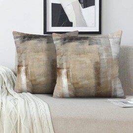 Alricc Beige and Grey Throw Pillow Covers 18X18 Brown Abstract Art Painting Aesthetic Modern Square Decorative Pillow Covers Soft Throw Pillows for Couch Sofa Bedroom, Set of 2