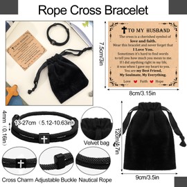 Tondiamo Christian Cross Bracelet for Husband Son Christmas Inspiration Gift Religious Stocking Cool Gifts Stuffers for Men Son Baptism Communion Birthday Favors(Husband)