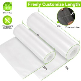 Hytus Cooking Vacuum Sealer Rolls Bags, 6 Rolls 8" x 20' Commercial Grade Food Vac Bag Rolls for Storage, Sous Vide BPA Free