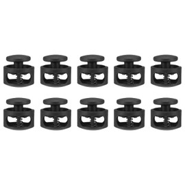 sourcing map 10pcs Plastic Cord Locks Double Hole Spring Toggle Stopper Clip Elastic Clasp Lock Fastener for Drawstring, Paracord, Bags, Clothing, Gloves String Lock Replacement, Black