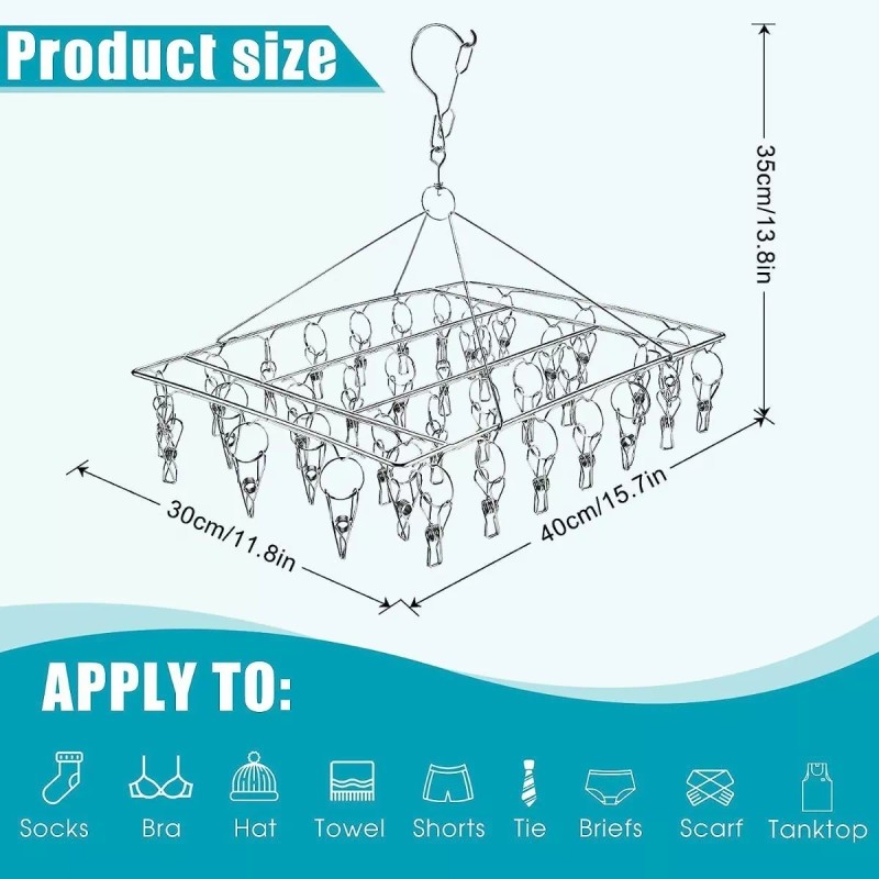 SANBREVE Tendedero Portatil Ropa Secadora Acero Inoxidable 40 Pinzas