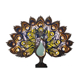 3D Wooden Animals Carving LED Night Light, Wood Carved Lamp Modern Festival Decoration Home Decor Desktop Desk Table Living Room Bedroom Office Farmhouse Shelf Statues Perfect Gifts (Peacock)