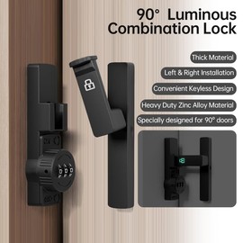 Luminous Door Bolt 90 Degree, 90° Sliding Door Lock Made of Zinc Alloy, Deadbolt Lock Door Bolt with Password Lock, Anti-Theft Door Lock for Bathroom, Window, Balcony and Room Doors