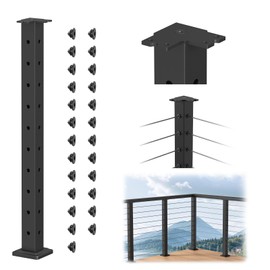 BLIKA 36" Cable Railing Corner Post(Post 35"x2"x2"), Flat Top Surface Mount 90° Drilled Deck Corner Post, Stainless Steel Black Cable Handrail Post for Deck Railing System, BL02-CP