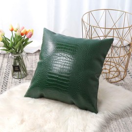 Artscope Throw Pillow Covers Cases for Couch Sofa Home Decoration Solid Dyed Crocodile PU Faux Leather Both Sides Cushion Cover 18 x 18 Inches, 45x45cm (Dark Green)