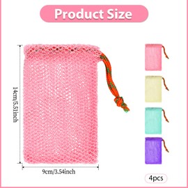 JJUNW 4 Pack Soap Savers, Exfoliating Mesh Soap Pouch, Foam Net Soap Saver Sack Drawstring Holder Bags, Mesh Foaming Bag Bubble Mesh Bags for Bath and Shower (Multicolor)