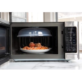 Nordic Ware Microwave Up & Away-Easy Stow - 11-inch Food Safe Lid, Plate Cover with Steam Vents, Anti-Splash Microwave Lid, Contains Moisture, Space-Saving Storage Bracket included