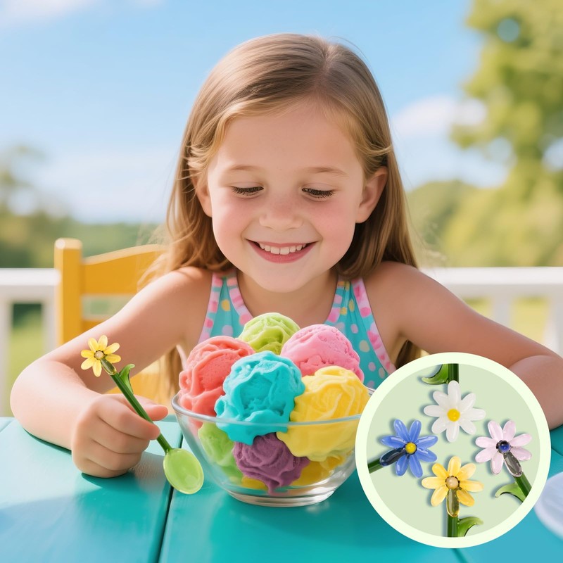 4 Pcs Flower Glass Spoons,5.9 inch Colorful Transparent Long Handled