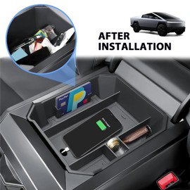 RAINMAX 2PCS Center Console Organizer Tray Compatible with Cybertruck Accessories 2024 2023, ABS Armrest Storage Box Upper+ Silicone Lower Organizer