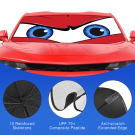 Upgraded Car Windshield Sun Shade Umbrella, Car Shade Front Windshield Sun Shade, Foldable Umbrella for Block UV Rays & Sun Heat Protection, 57"X31"…