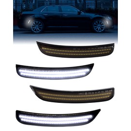 PWOBVZ White LED Side Marker Light for Chrysler 300 2015 2016 2017 2018 2019 2020 2021 2022 2023 Smoked Lens Front Rear Bumper Fender Day Running Lamp, Pack of 4
