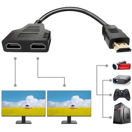 Azuxreza HDMI Splitter Adapter, 1080P HDMI Male to Dual HDMI Female, 1 to 2 Way HDMI Splitter Adapter Cable for HDTV HD, LED, LCD Monitor and Projectors, Supports Two TVs at the Same Time