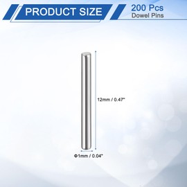 uxcell 200Pcs 1 mm x 12 mm Dowel Pins, 304 Stainless Steel Cylindrical Shelves Support Pegs Locating Pin Shelf Fasten Elements for Bookshelf Cabinet Furniture Component (GB119), Silver