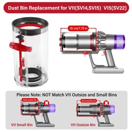 Qygba V11 Canister Dust Bin Replacement Compatible with V11 V15, Vacuum Bin Replacement for SV14 SV15 SV22 Vacuum Cleaner, Canister Bin Part no. 970050-01 and Part no. 965443-01