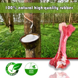 Indestructible Natural Rubber Chew Bone for Aggressive Chewers - Durable, Safe, Real Beef Flavor, Teeth Cleaning, Puppies, Large, Medium, Small