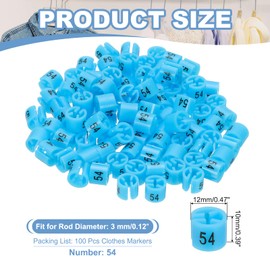 PATIKIL 100 Pcs Clothes Hanger Markers Number 54 Tags Fit 3mm Rod Garment Size Tag Hanger Clips Round Color Coding Label for Clothing Hangers, Blue