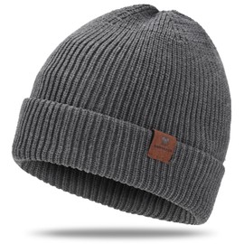 BARFULKER Beanie Hat Women Men Winter Warm Knitted Hat Winter Hats Thermal Running Hats Stretchy Soft Wool Hat with Cuffs and Thick Warm Lining Gift Unisex, gray