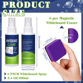 Fuyoooo 6 Pack Whiteboard Cleaner 3.4 Fl oz Dry Erase Cleaner Spray with Magnetic Dry Erase Erasers Non Toxic Whiteboard Cleaning Spray Kit for Chalkboard Glass Board School Classroom Home Office
