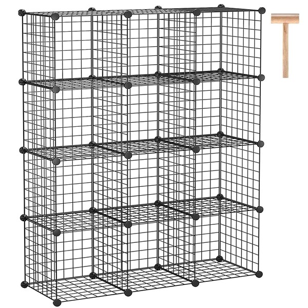 C&AHOME Wire Cube Storage, 12-Cube Organizer Metal, C Grids Storage Bins Shelving, Modular Bookshelf Shelf, Closet Cabinet Ideal for Bedroom, Office 36.6”L x 12.4”W 48.4”H Black