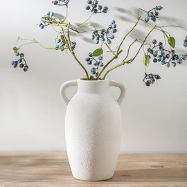 Jarrón de cerámica de estilo granja con 2 asas, jarrón decorativo boho para decoración del hogar, sala de estar, entrada, mesa, decoración de estante, 24.4 cm