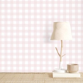 Cohoo Home Pink Plaid Peel and Stick Wallpaper Boho Plaid Contact Paper for Cabinets Pink Checkered Gingham Contact Paper Self Adhesive Removable Wallpaper Bathroom Nursery Waterproof 17.3inW 78.7inL