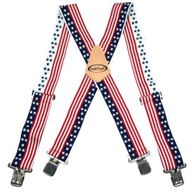 MELOTOUGH Men's Suspenders Fully Elastic 2 inch Wide X back Heavy Duty Work Suspenders (New US Flag)