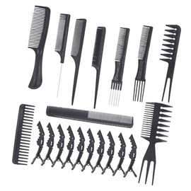 IWOWHERO 1 Set Male Styling Comb Set Multi Functional Hairdressing and Dyeing Tool Kit with Double Teeth Wide Tail Combs Alligator Haircutting Clips for Salon Home Use Black