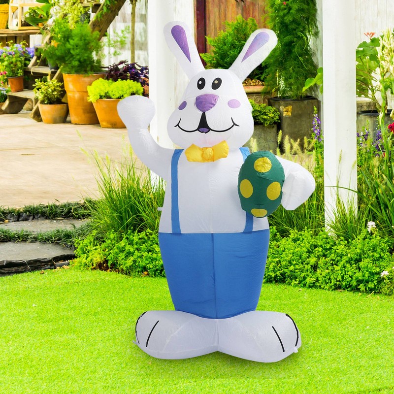 6.5FT High Easter Blue Bunny Holding Easter Egg Inflatable Yard
