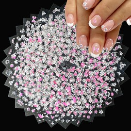 30Sheets White Pink Flower Nail Art Stickers Spring Summer Nail Stickers for Nails Art 3D Self-Adhesive Floral Nail Decals Flower Sticker for Women Girls Acrylic Nails Manicure DIY
