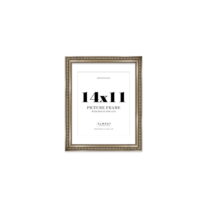 14x11 Gunmetal Ornate Photo Frame With White Mat For 11x9