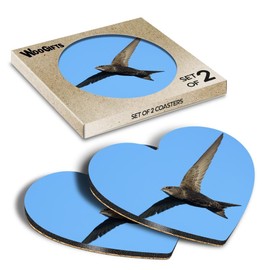 2 x Heart Coasters - Common Swift Bird Wild Nature Cork Backed MDF Glossy Tea Coffee Accessory #52735