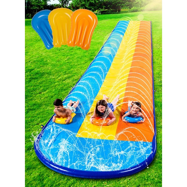 Sloosh Triple Water Slide with 3 BodyBoards, 18FT Lawn Water