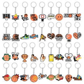 Sixfolo Basketball Keyring, 36 Pieces, PVC Basketball Key Pendant, Sports Ball Key Ring, Party Bag, Children's Mini Key Ring Set for Boys and Girls, Sports Party Favours